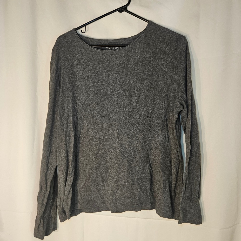 Talbots Gray Cotton Long Sleeve Casual Top Comfortable Everyday‎ Shirt L
